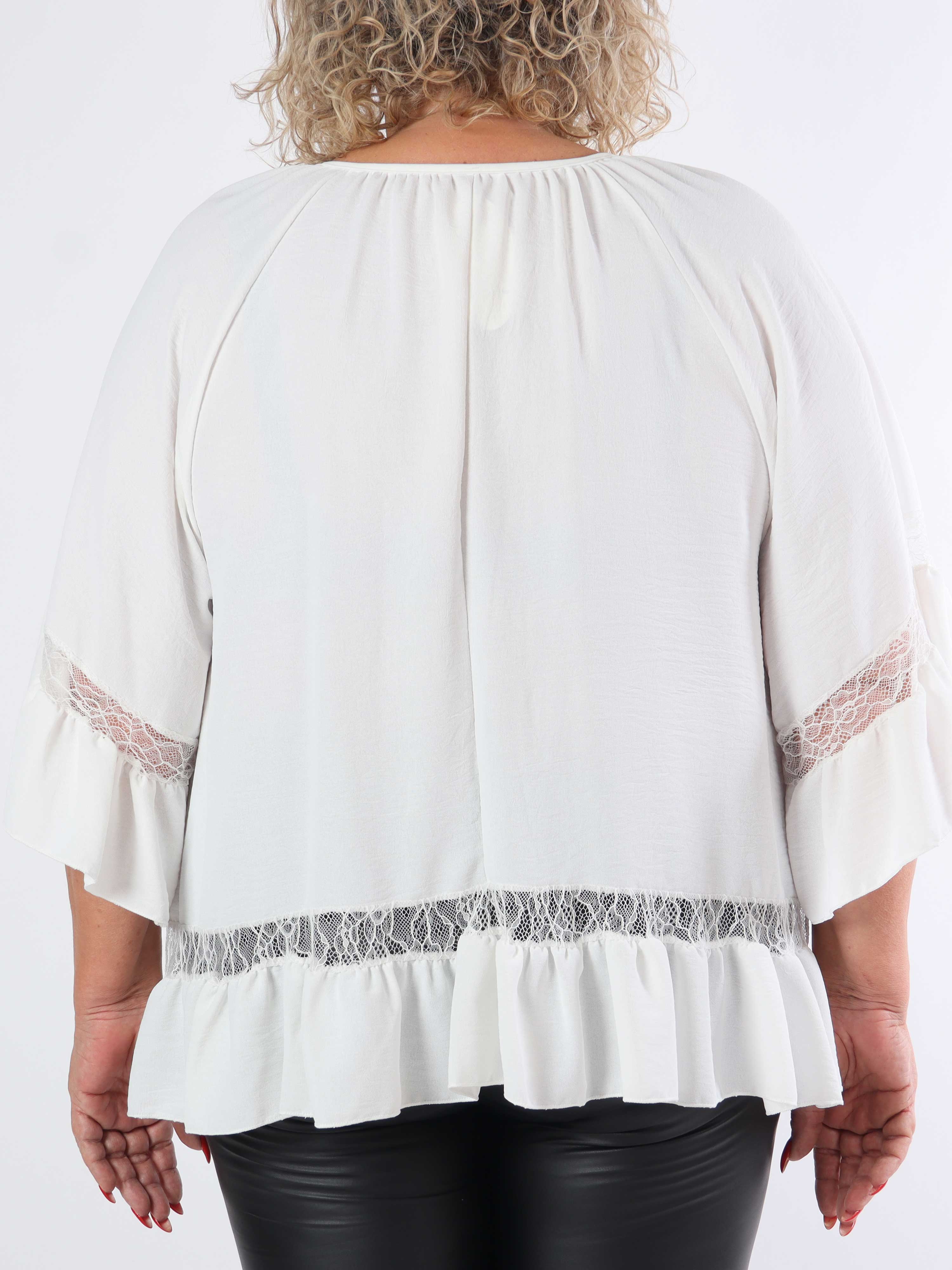 Achilla - Plus size tunika med blondekanter og flæser